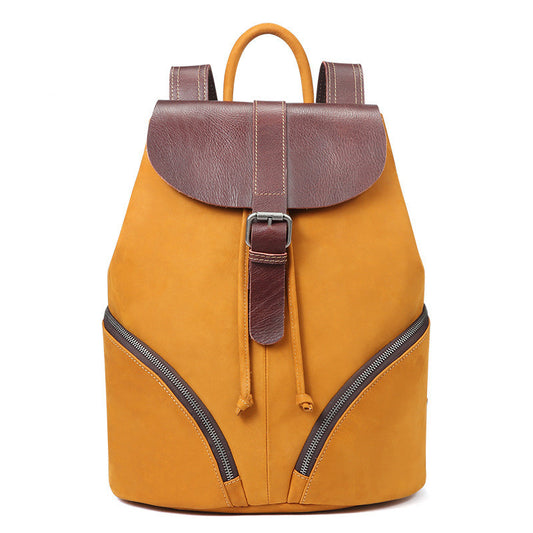 Fashion Contrast Color Women's Cowhide Backpack 37cm