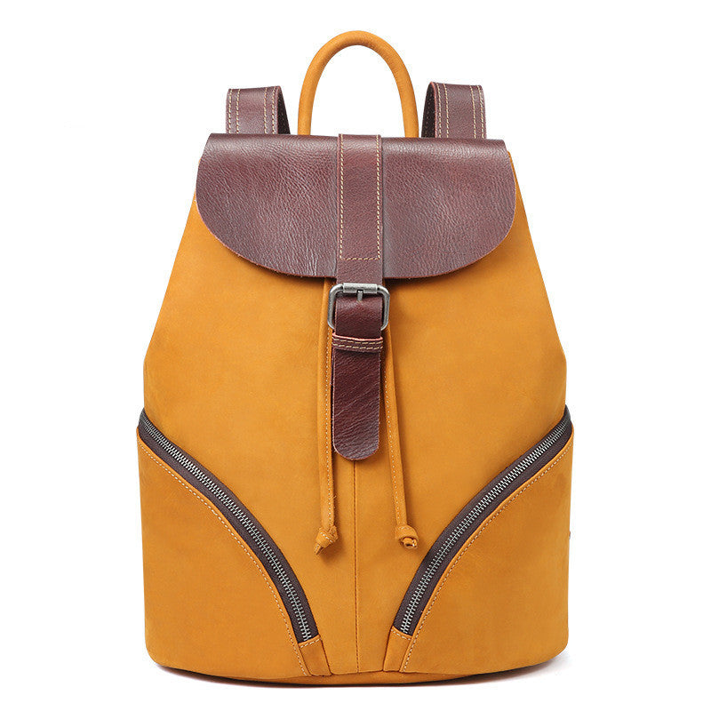 Fashion Contrast Color Women's Cowhide Backpack 37cm