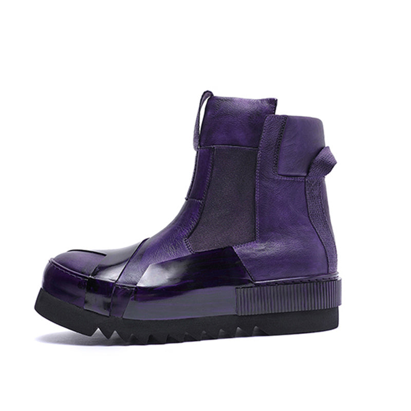 Handmade Leather Retro Thick Sole Casual Shoes, Multi-color