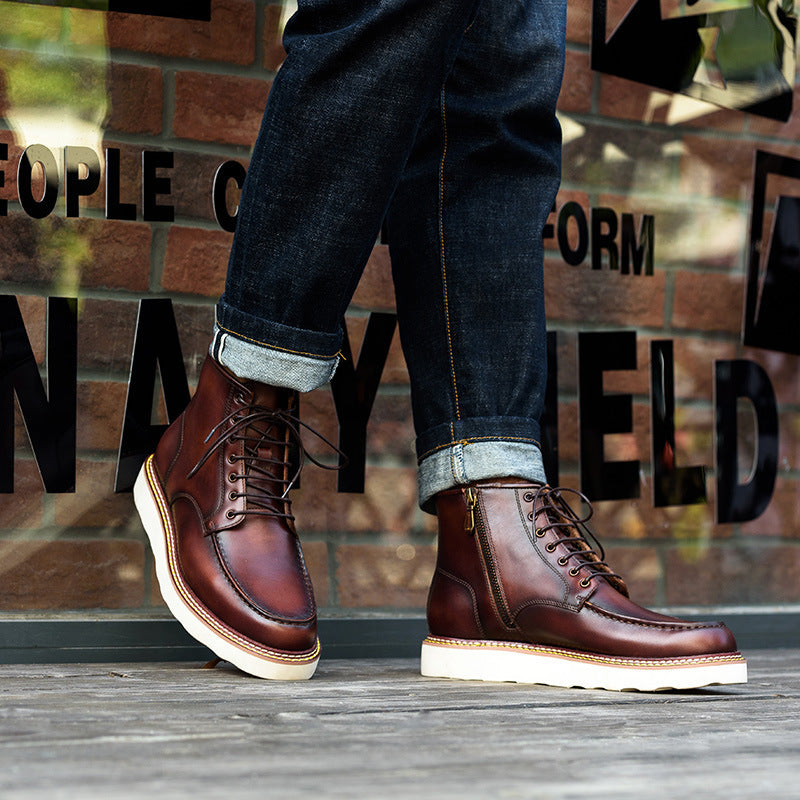 High-Top Korean Men’s Leather Tooling Boots
