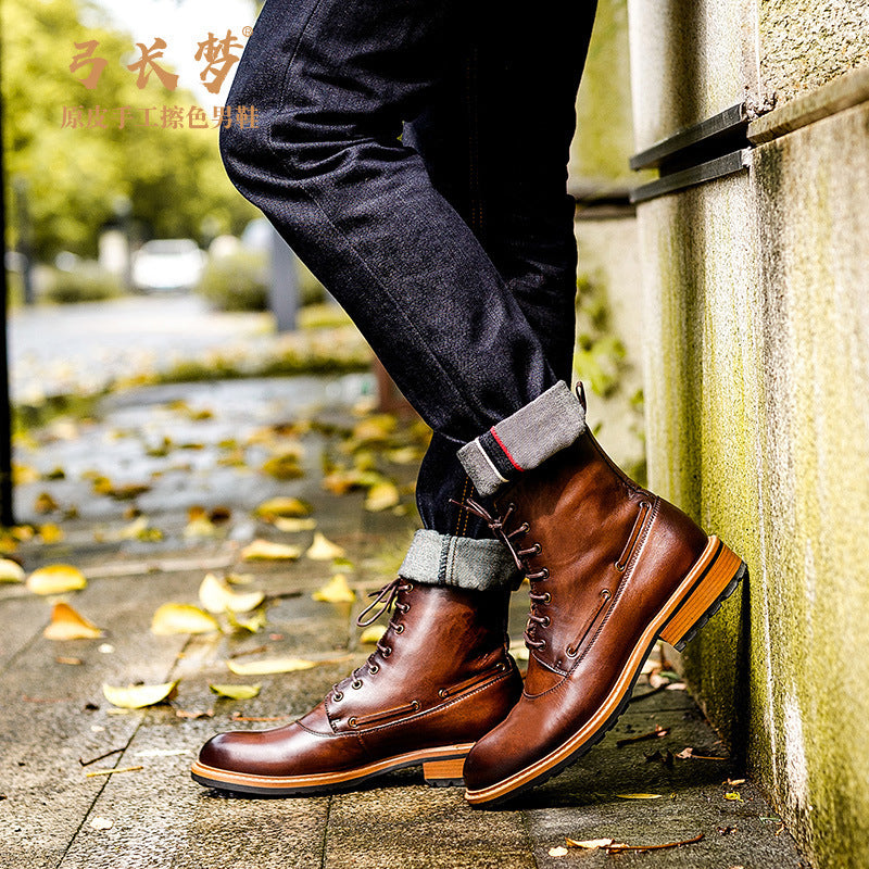 British Men's Retro Martin Boots | Cowhide Leather Brown