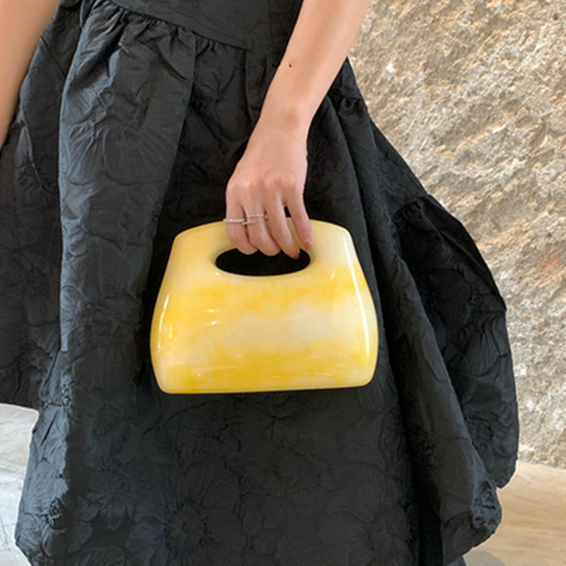 Retro Ripple Acrylic Handbag, Cloudy Yellow & White