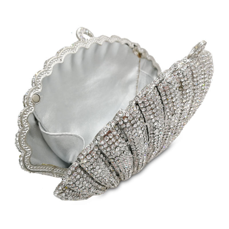 Diamond Crystal Shell Clutch Bag with Chain, 22cm