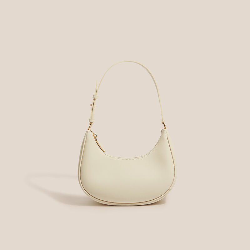 Simple Crescent Underarm Genuine Cowhide Shoulder Bag