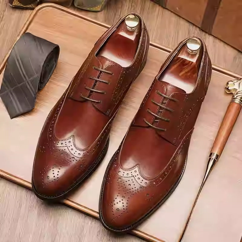 Men's British Pointed Toe Formal Wedding Brogue Shoes