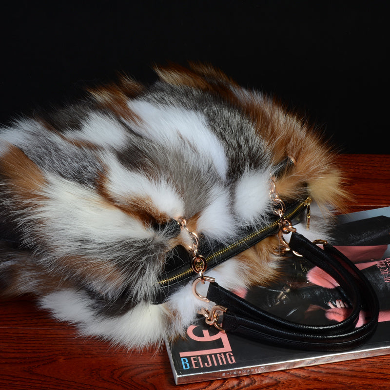 Medium Cowhide Handbag with Silver Fox Fur Stripe