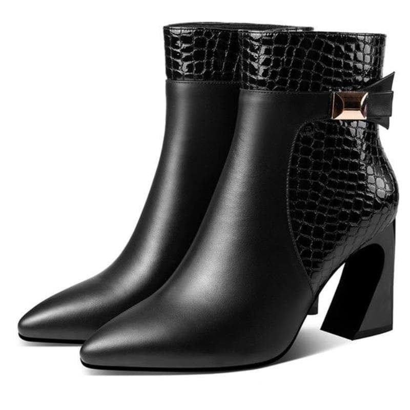 Women’s Pointed Leather Martin Boots Thick Heel