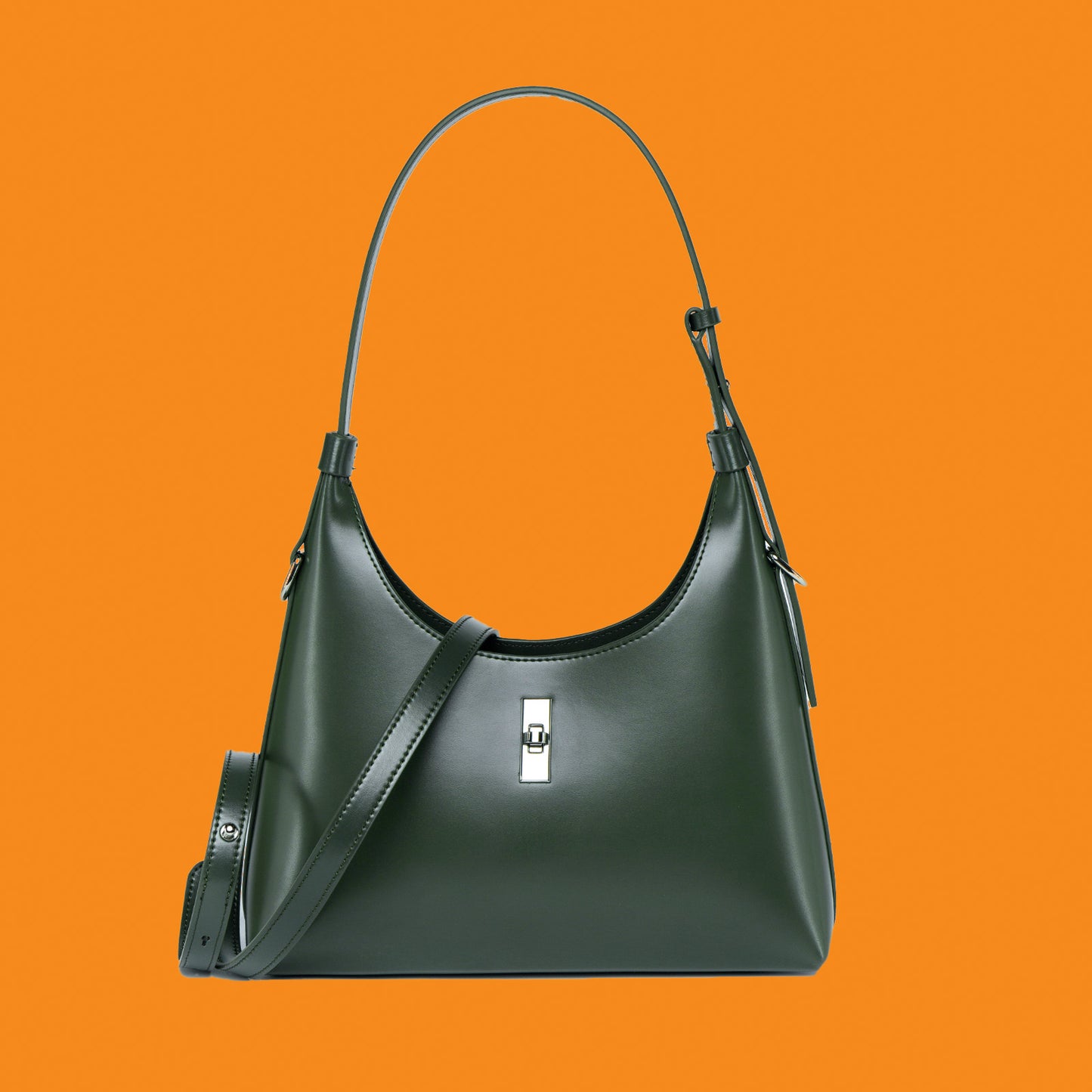 Green handbag on an orange background