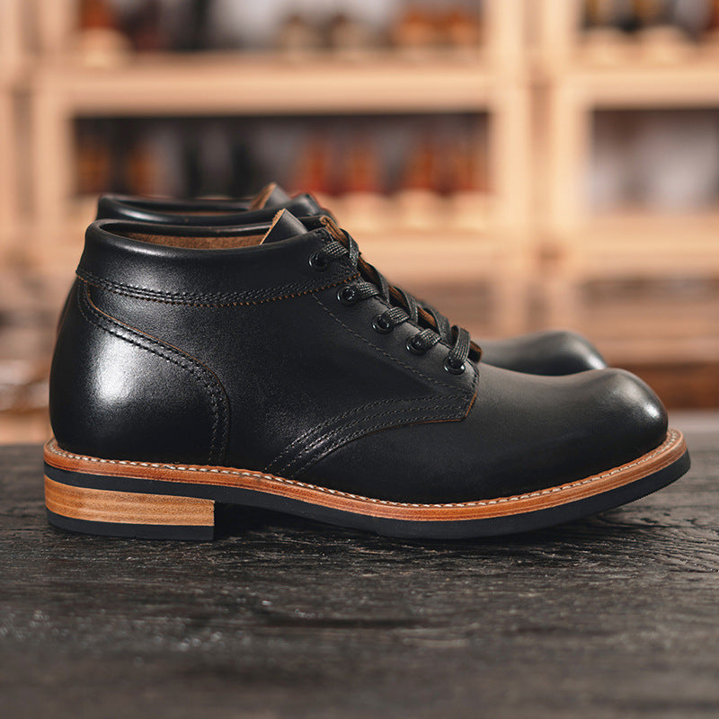 Men's Leather Low-Top Round Toe Tooling Casual Boots