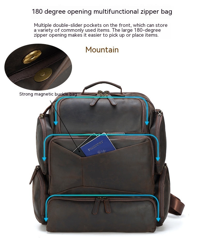 Retro Crazy Horse Genuine Leather 17" Men's Backpack