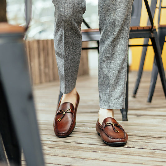 Handmade British Casual Tassel Cowhide Slip-On Shoes