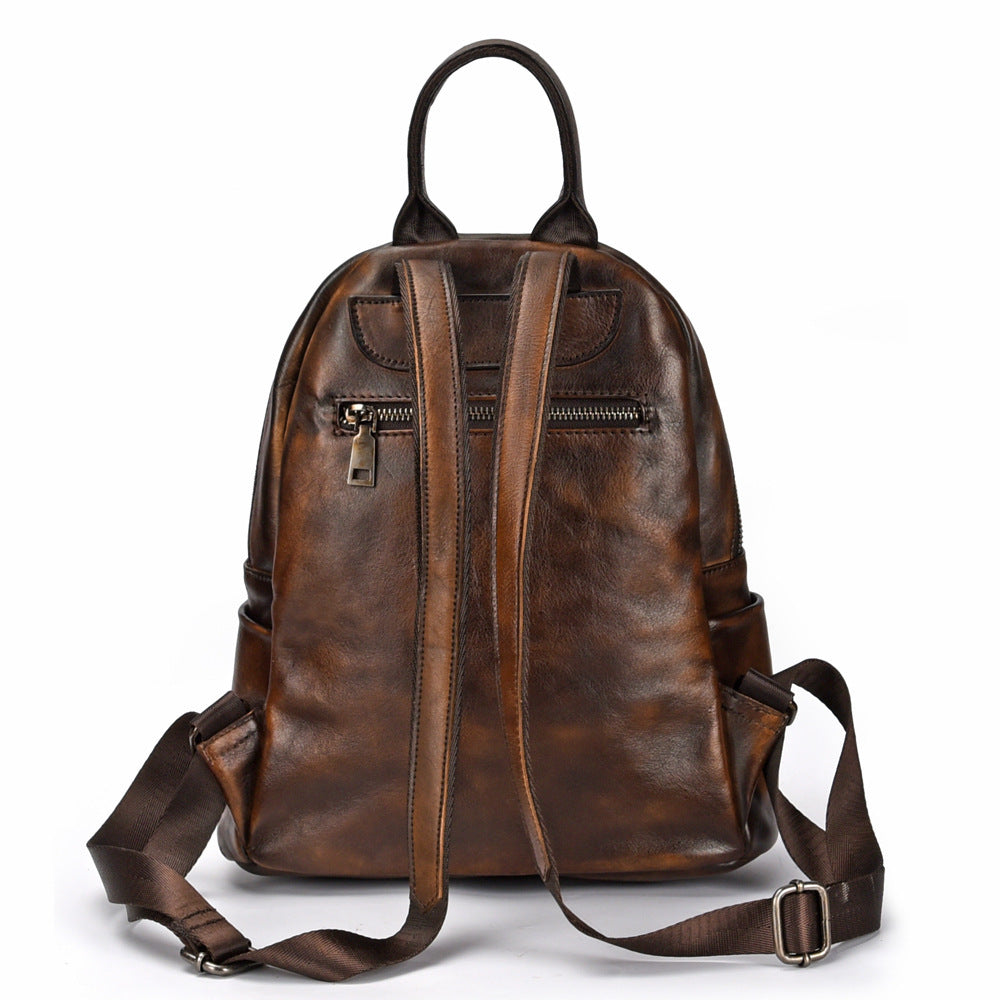 Women's Retro Cowhide Leather Backpack, Medium Size