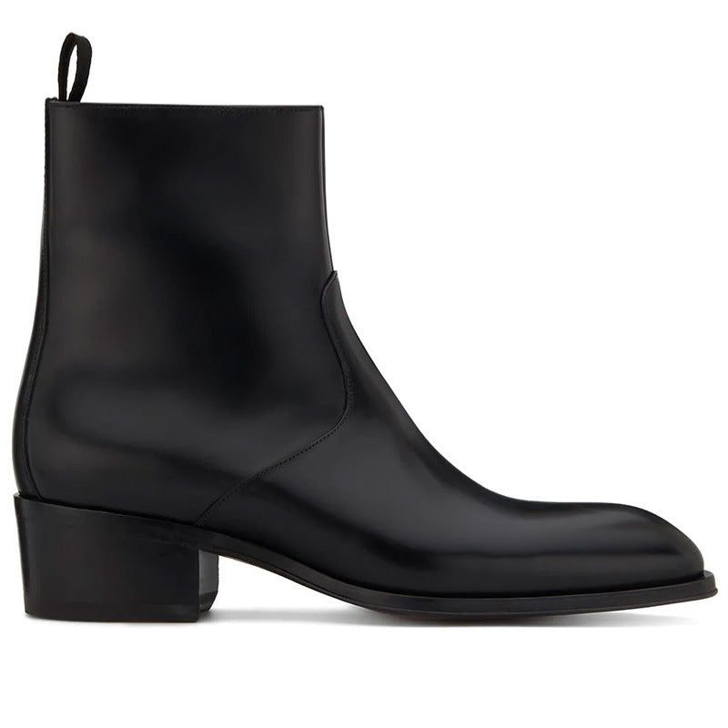 Men's Leather Pointed Toe Zipper Martin Boots Black