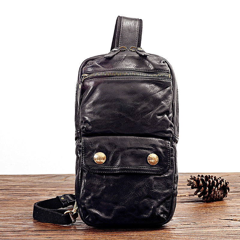 Vegetable Tanned Cow Leather Men’s Chest Bag, Medium