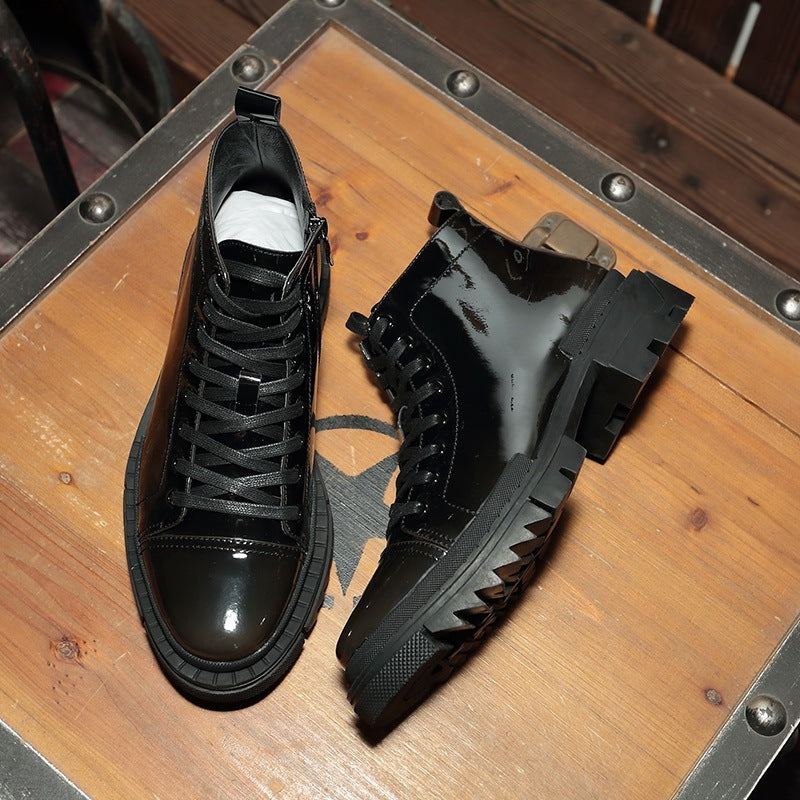 Men's Leather High Top Zipper Shoes Gray & Black