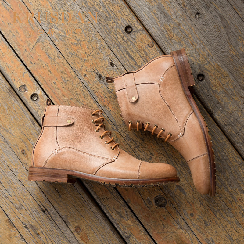 Men's Casual Lace-up High-top Cowhide Boots Winter