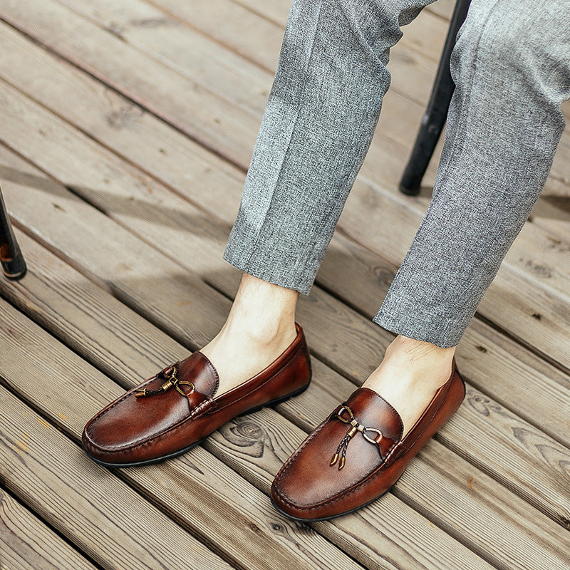 Handmade British Casual Tassel Cowhide Slip-On Shoes
