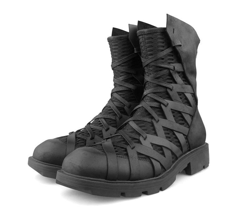 Men's Splicing Crazy Horse Leather Martin Boots, Black