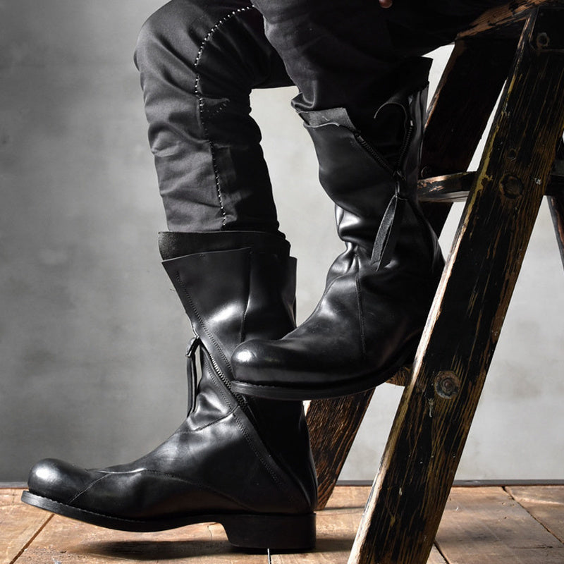 Men's Japanese Retro Deconstructed Leather Boots, Black