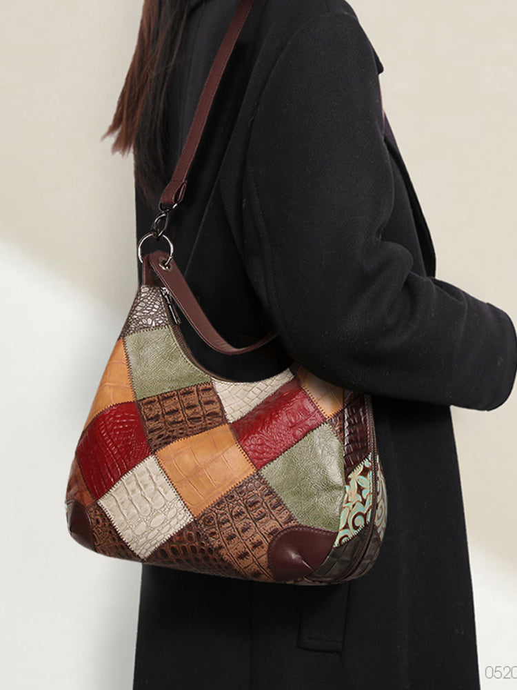 Women’s Large Color-Contrast Leather Tote Bag