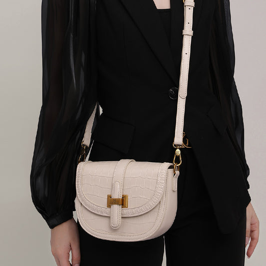 Women's Cowhide One Shoulder Crossbody Bag - Black Pink