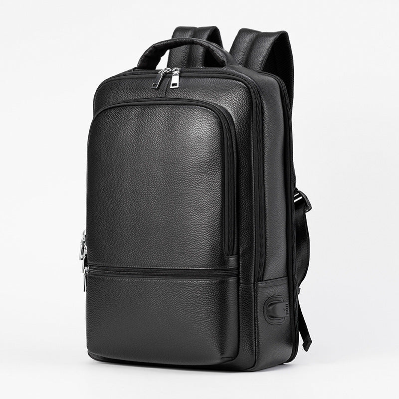 Men’s Business Leather Backpack, USB, 15.6" Laptop