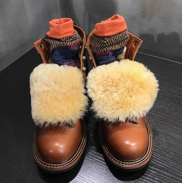 Retro Distressed High-Top Leather Martin Boots