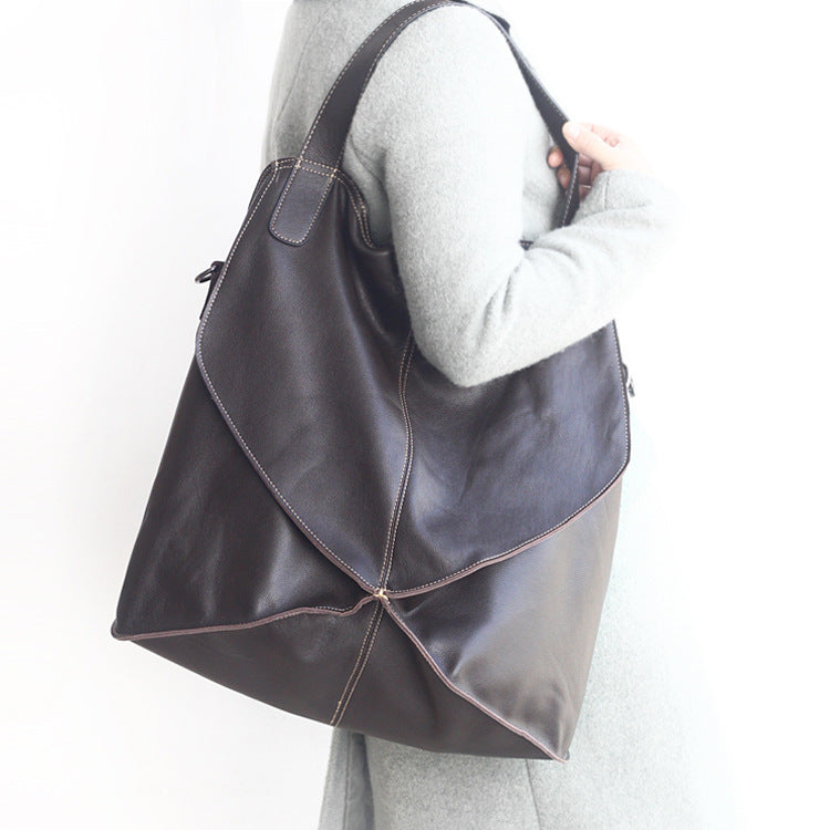 First Layer Cowhide Large Geometric Stitch Bag