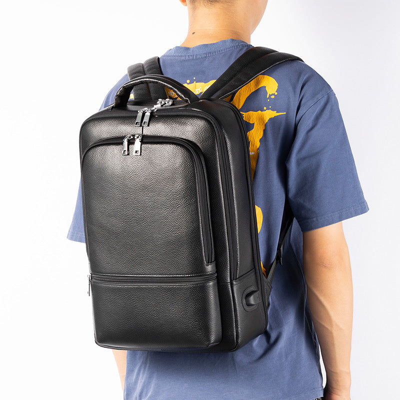 Men’s Business Leather Backpack, USB, 15.6" Laptop