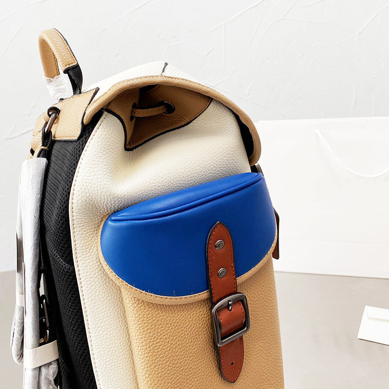 Contrast Color Large Canvas Backpack with Drawstrings