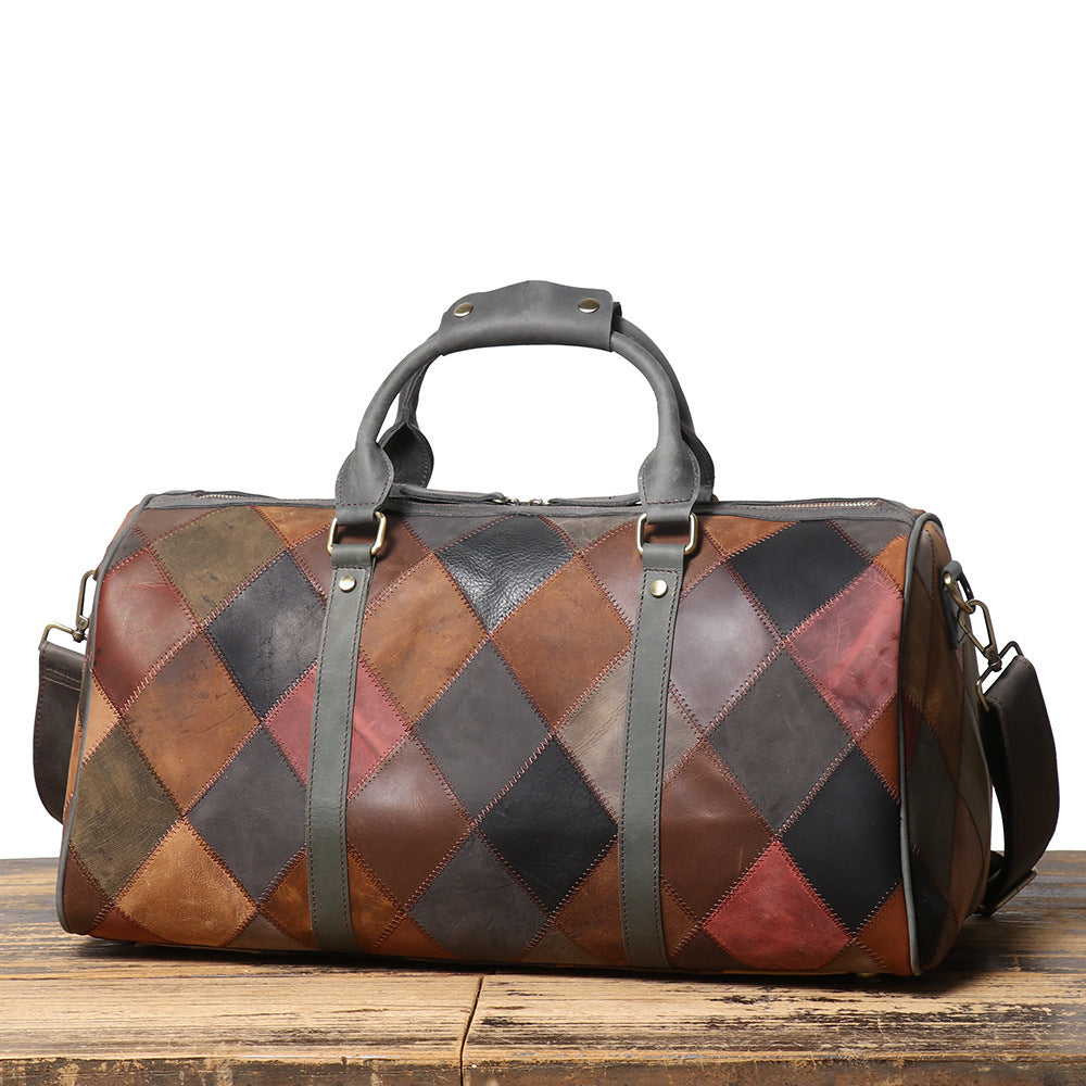 Vintage Genuine Leather Rhombus Travel Bag 20-35L