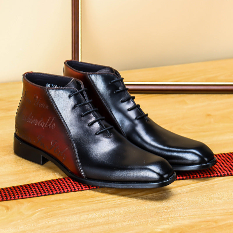 Men’s Bicolor Cowhide Business Martin Boots, Low Heel