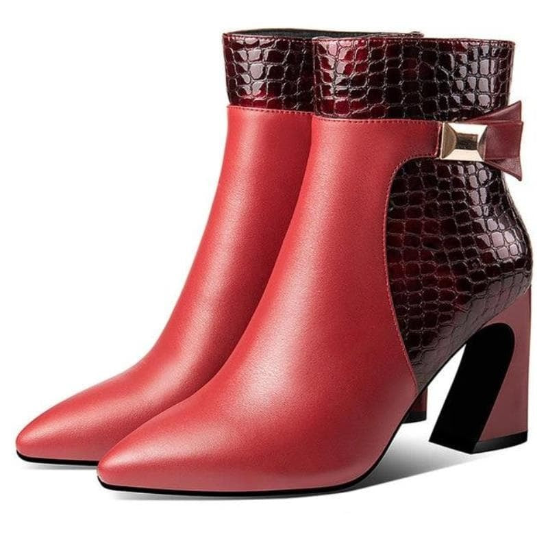 Women’s Pointed Leather Martin Boots Thick Heel