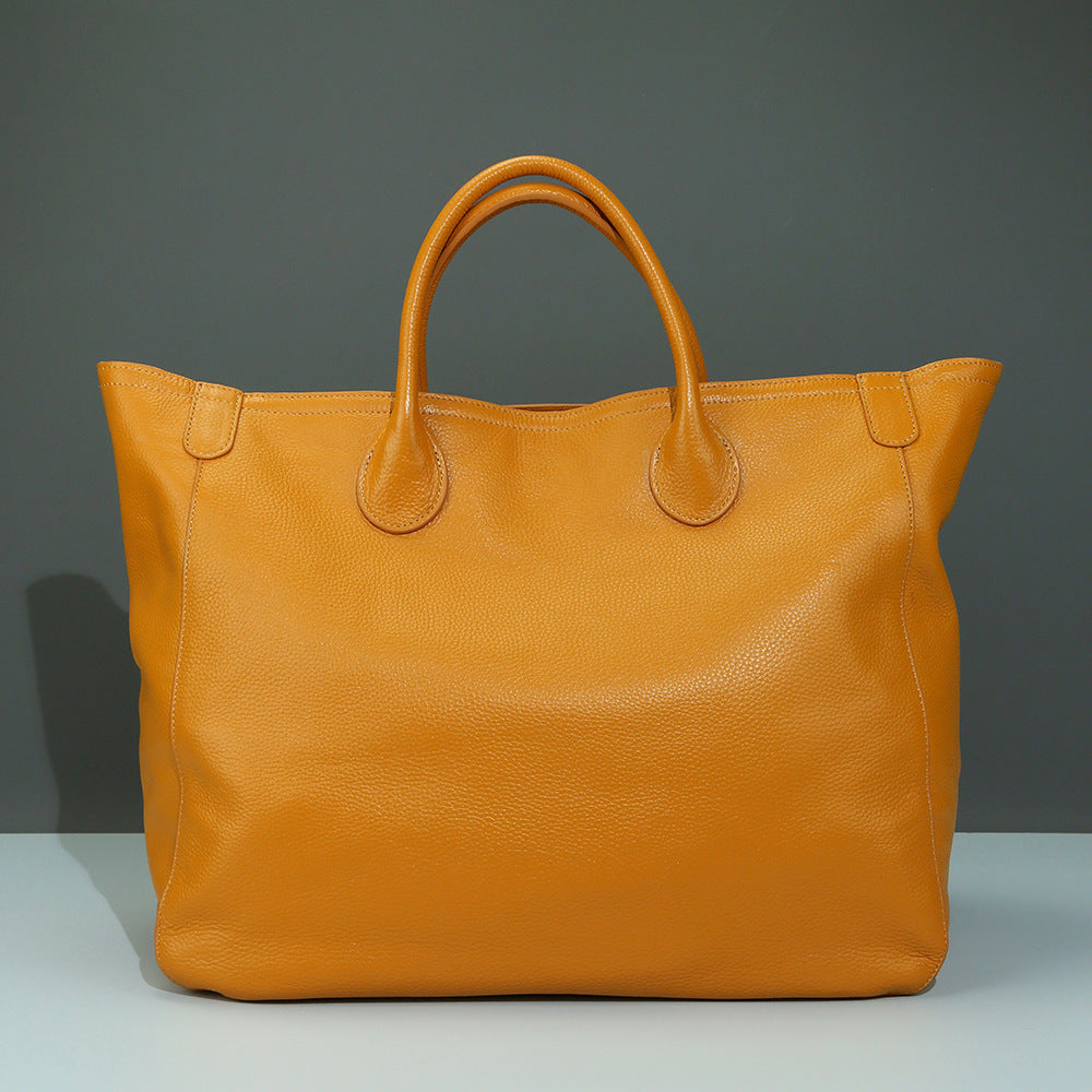 Large Cowhide Leather Hand-Carry Bag, Solid Colors