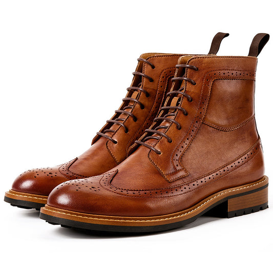 Men's Casual Leather Martin Boots - Round Toe, Black/Brown