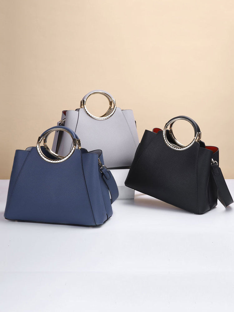Middle-aged Lady Soft Cowhide Vertical Ladder Handbag
