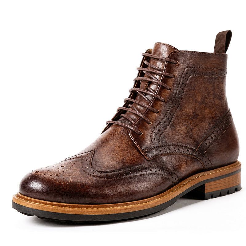 Men's Casual Round Toe Martin Boots | Cowhide Leather