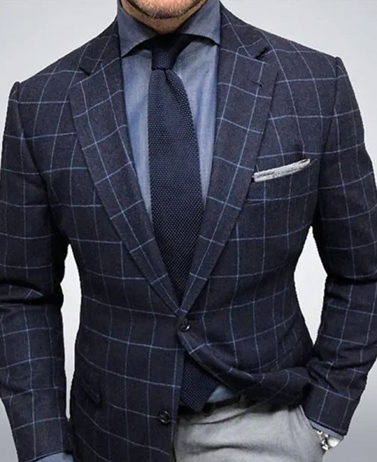 Men's Slim Fit Plaid Two-Button Single Blazer