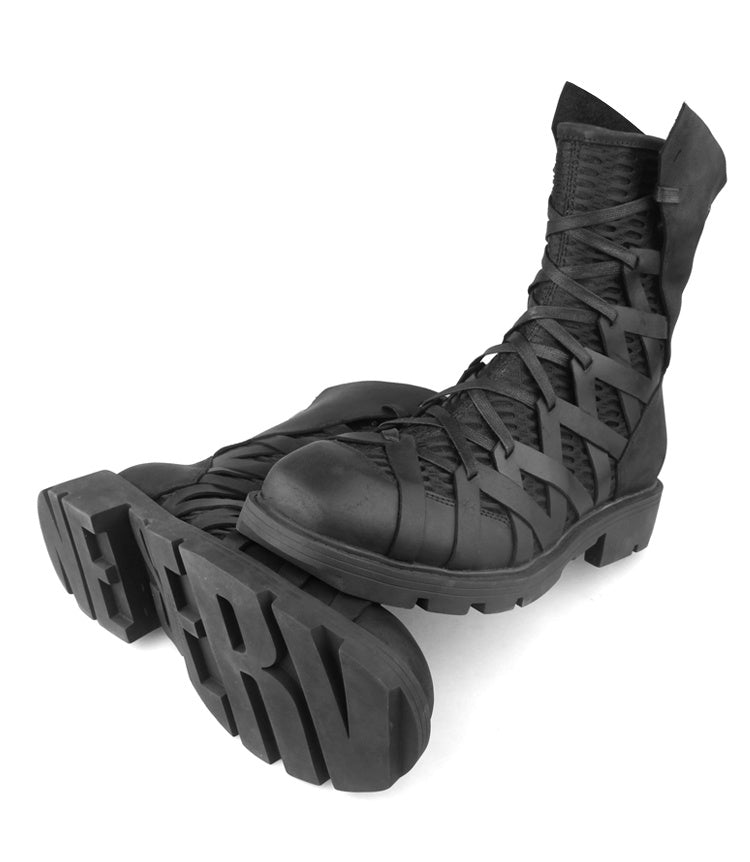 Men's Splicing Crazy Horse Leather Martin Boots, Black