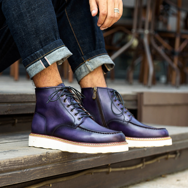 High-Top Korean Men’s Leather Tooling Boots