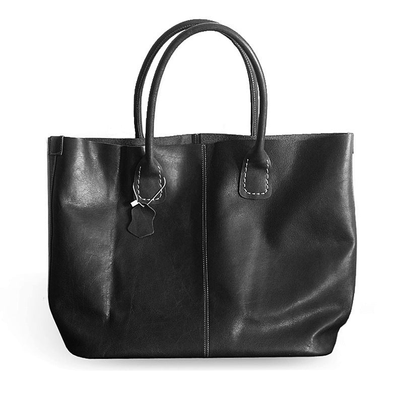 Retro Handmade Large Black Leather Tote Bag