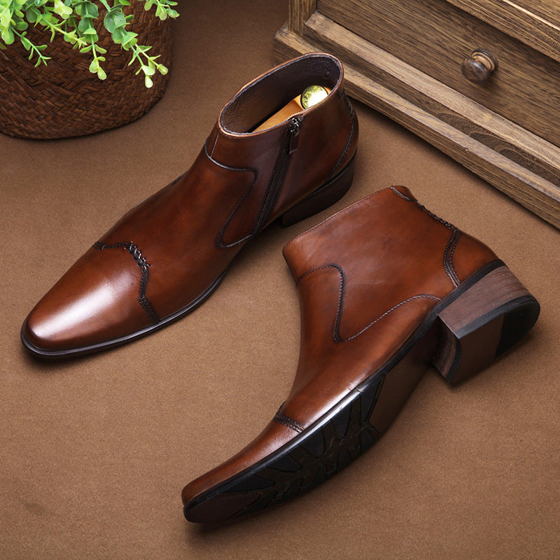 Men's Korean Style Martin Boots, Leather, Thick Heel