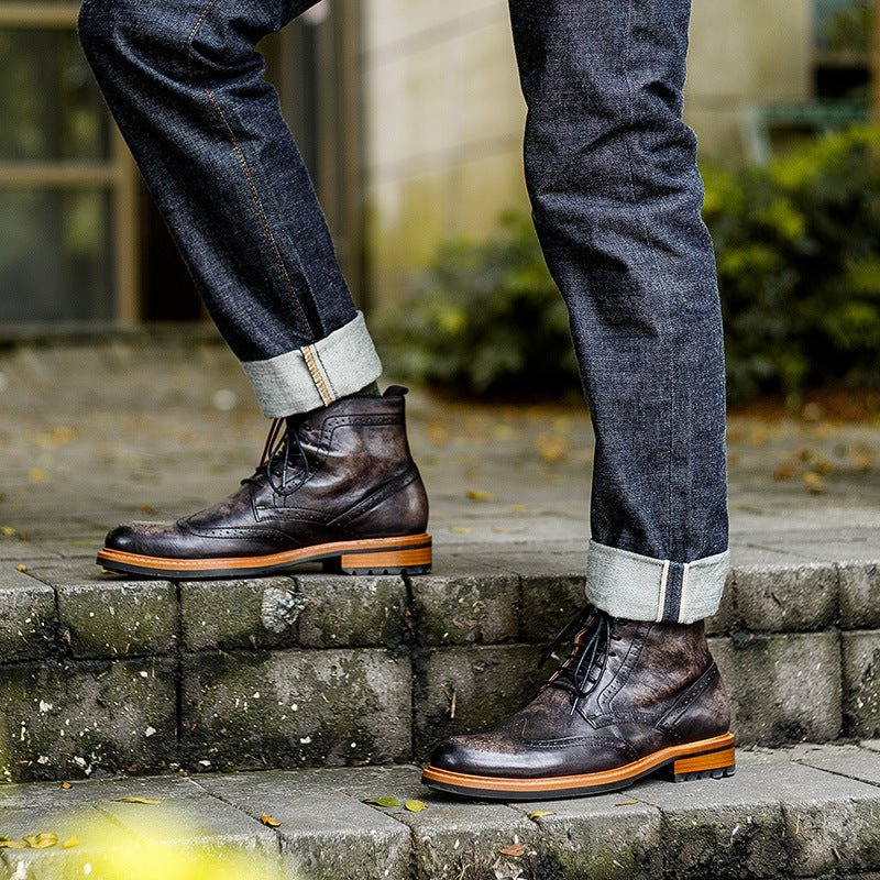 Men's Casual Round Toe Martin Boots | Cowhide Leather