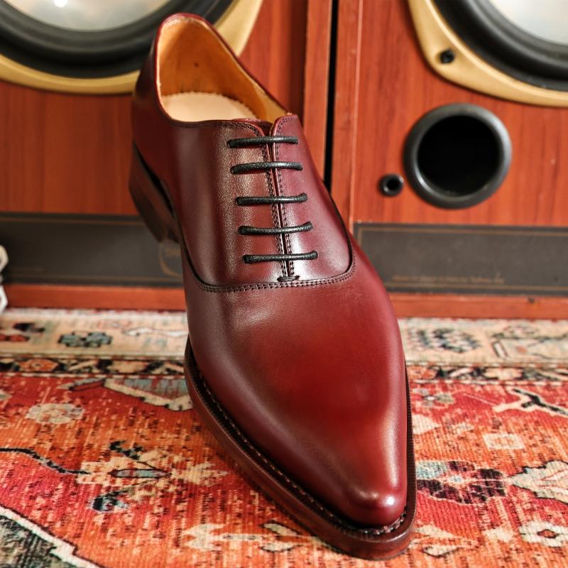 Goodyear Handmade Wine Red Pointed Toe Men's Shoes