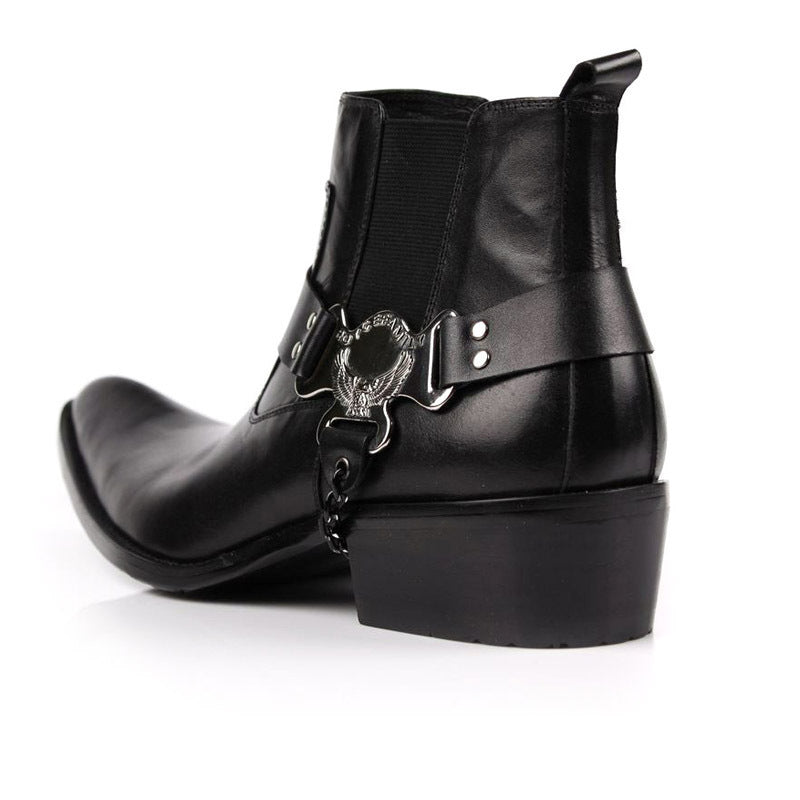 Men's British Pointed Toe Leather Motorcycle Boots