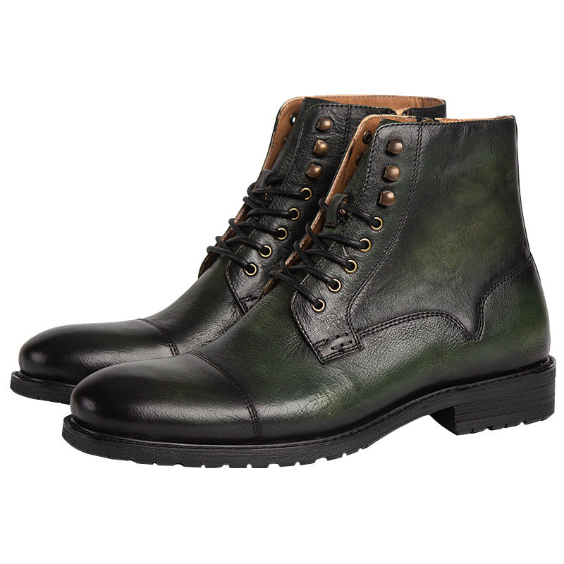British Style Men's Mid-High Leather Martin Boots, Coffee