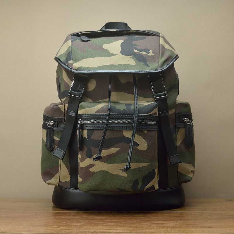 Camouflage Canvas & Leather Backpack, 15" Laptop