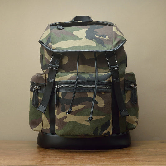 Camouflage Canvas & Leather Backpack, 15" Laptop