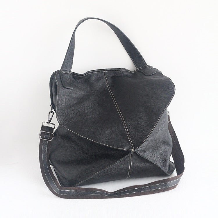 First Layer Cowhide Large Geometric Stitch Bag
