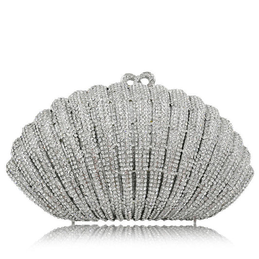 Diamond Crystal Shell Clutch Bag with Chain, 22cm